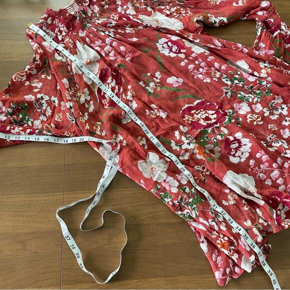 byTiMo | Women’s Chiffon Floral Botanical Rust Red Mini Shift Dress Mock-neck L - Picture 7 of 9